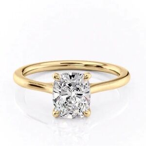 14K Yellow Gold and Elongated Cushion Cut Synthentic Diamond Engagement Ring
